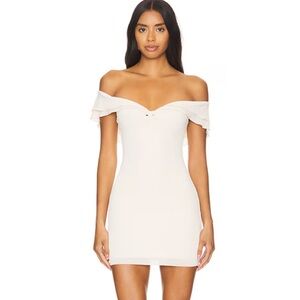 Off-Shoulder Mini Dress in Cream with Ruffle Detail